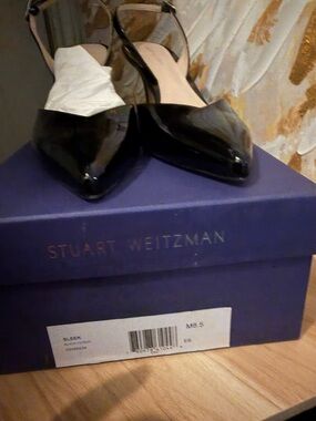Stuart Weitzman Black Patent Pointed-Toe Slingbacks